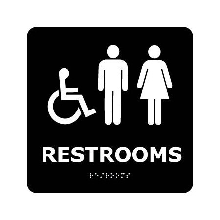 National Marker Co Graphic Braille Sign - Restrooms - Black ADA9WBK